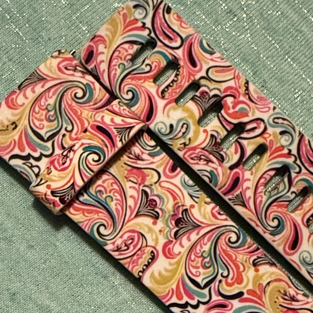 Kades pink and green paisley smartwatch h band for Fitbit Versa EUC
